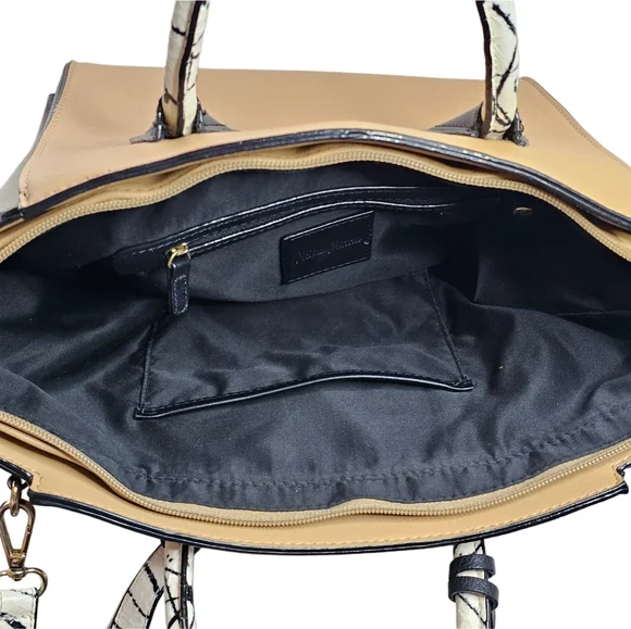 Neiman Marcus Faux Leather Tote Shoulder Bag Double Handle Shoulder Strap Tassel - Picture 10 of 13